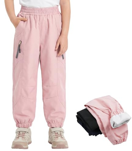 Domueay Kinder Wanderhose Wasserdicht Winddicht Softshellhose, GR.122-164 | Atmungsaktiv Regenhose mit Mesh Futter Elastischem Bund, Weiche Trekkinghose, Jungen Mädchen Matschhose Schule Camping Sport