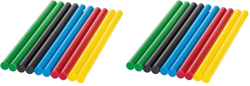 Bosch 10x Colour Glue Sticks (Red, Yellow, Green, Blue, Black, Ø 7mm, Accessories Hot Melt Glue Guns) (Pack of 2)