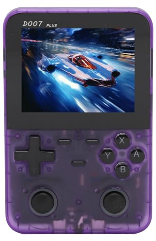Naroote Handheld Game Console 3.5mm Headphone Jack Retro Gaming Console 640x480 Resolution for Daily Entertainment (Transparent Purple)