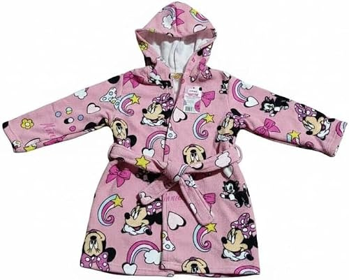Disney Albornoz Infantil de Microfibra con Capucha, Diseños Frozen, Minnie Mouse y Spider-Man, Secado Rápido, Suave y Ligero, con Cinturón Ajustable (FR/ES, Edad, 3 años, 4 años, Minnie)