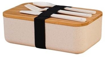 DHYUACN Caja De Madera Para Bento Fiambrera con cuchara, tenedor, cuchillo, material de madera, cubierta(White)