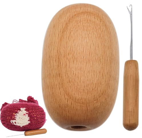 de reparación: veta de madera pulida, forma ovalada ergonómica, huevo de zurcir con herramienta de gancho de cierre doblado | Formador de parches de calcetería para cursos infantiles