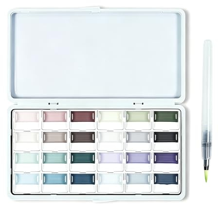 VELAJA Acuarelas Profesionales Set, 24 Acuarelas Opacas con Paleta Húmeda, Caja de Acuarelas con Carta de Colores y Pincel de Agua, Pigmentos Semi-húmedos para Artistas y Pintores Aficionados