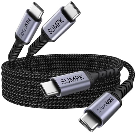 SUMPK Cable largo USB 4 3m [240W/40Gbps/8K 2-pack], USB C Cable de transferencia de datos de alta velocidad, 60Hz 5K 4K 144Hz Monitor Display PD Cable Compatible para Thunderbolt 4/3, MacBook