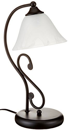 Licht-Erlebnisse Tischleuchte Glas Metall Schwarz Weiß Nachttisch Schlafzimmer H:38 cm E27 Rustikal Landhaus blendarme Tischlampe Innen DOROTHEA