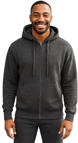 Urban Road Men’s Plain Fleece Zip Hoodie – Full Zip Hooded Sweatshirt with Pockets, 50/50 Cotton Polyester, Casual & Workwear, Regular & Plus Sizes