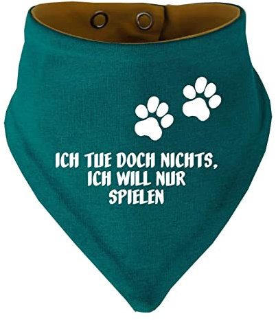 Hunde Wende- Halstuch Multicolor (Fb: Petrol-gelb (Gr.2 - HU 31-35 cm) Ich tue doch Nichts ich Will nur Spielen