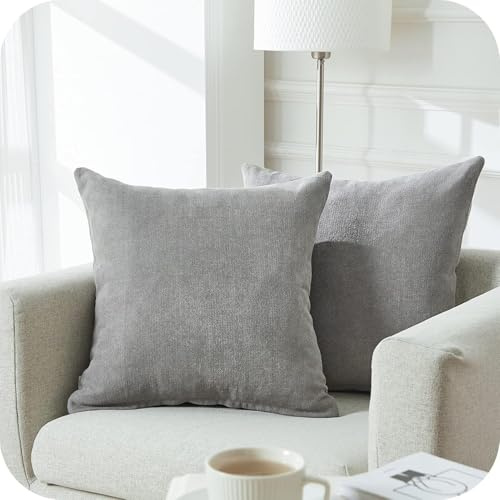 Topfinel Kissenbezug 60x60 cm Grau Kissenbezüge Chenille 2er Set Flauschig Kissenhülle Sofakissen Große Dekokissen Kuschelkissen Zierkissen Deko Wohnzimmer Bett Schlafzimmer Sofa