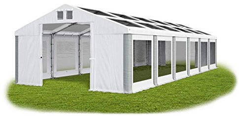 Das Company Tenda per Feste bianco-grigio 6x12m Tetto e Lati Trasparenti Impermeabile 580 g/m2 PVC Costruzione Winter sul Fondo e Rinforzi Tetto e dell'Ingresso tutto l'anno Tenda da Giardino