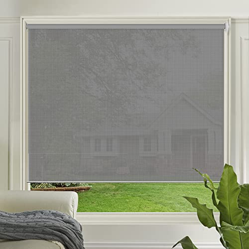 LETAU Solar Cordless Window Shades Blinds, Upgrade Light Filtering UV Protection, Flame Retardant, Water Proof, Dark Grey, Window Roller Shades