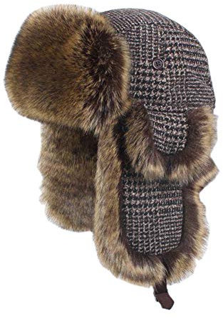 Cozomiz Wintermütze Warme Fliegermütze with Ohrenschützer für Herren Damen Fellmütze Kunstfell Russenmütze Pilotenmütze Hut Trappermütze Uschanka Braun Gestrickt Large