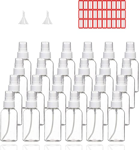 TINFO Spray Bottles, 24 Pack 50 Milliliter 2 Ounce Clear Empty Fine Mist Plastic Mini Travel Bottle Set, Small Refillable Liquid Containers
