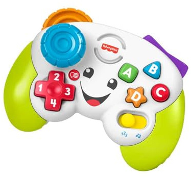Fisher-Price-Controller Gioca & Impara Ridi & Impara, Joystick Giocattolo Musicale per l'Infanzia con Luci e Contenuti Educativi, 6+ Mesi, Edizione Inglese+Italiano+Portoghese+Espagnolo, HHX11