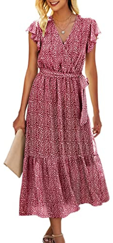 Robe d'été pour femme ASOMI Bohème: robe d'automne à fleurs robe longue de printemps mode maxi robe à manches courtes décontractée col en V plissée robe de plage à volants robe décontractée avec