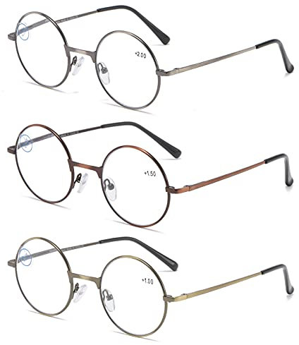 KoKoBin 3er-Pack Lesebrille mit rundem Rahmen Blaulichtblockierendes Lesegerät Metall Vollrahmen Anti Blaulicht Retro-Brille Herren und Damen (3er-Pack, 2.5, diopters)