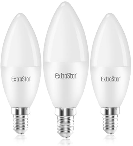 EXTRASTAR E14 LED Candle Light Bulbs, 6W SES Warm White 3000K Energy Saving Bulb, 42W Equivalent, Small Edison Screw C37 Light Bulb, 510LM, Non-Dimmable, Pack of 3