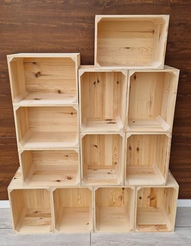 PYXIDAS Cassette in Legno Naturale o Effetto Bruciato 40x30x25 cm – Set Portafrutta Decorativo e Contenitore – Robuste, Pulite, Pronte all’Uso per Casa, Cucina o Arredo Rustico (Naturale, 12)