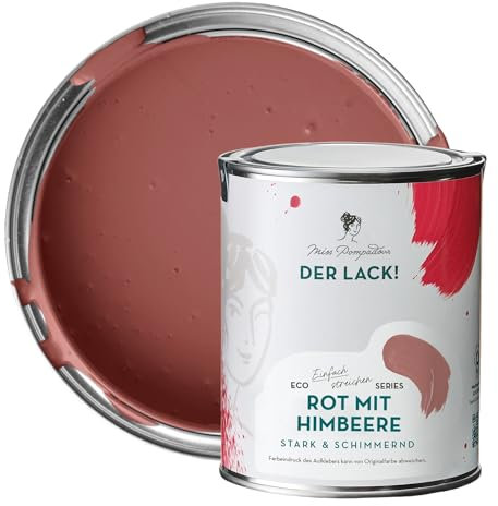 MissPompadour seidenmatte Holzfarbe Innen & Außen 1L Rot mit Himbeere, Möbelfarbe ohne Schleifen - Farbe für Holz, Metall, Kunststoff - Holzlack, Möbellack schnelltrocknend mit hoher Deckkraft
