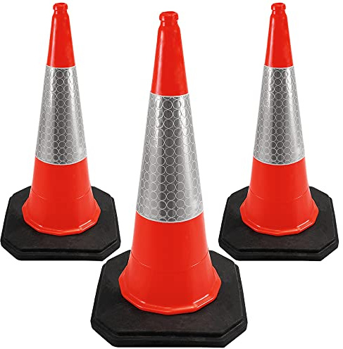 Street Solutions UK - 3 x 1M Tall Traffic Cones Reflective Sleeve For Indoor And Outdoor Usage, Self Weighted Cones Are Manufactured In The UK Orange