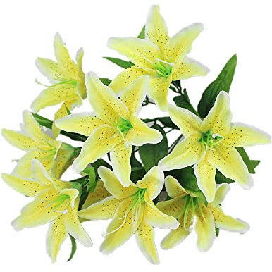 5 piezas de ramo de lirio simulado, 10 cabezas, orquídea tigre pequeña, celebración de boda, decoración de sala de estar, accesorios de flores falsas (amarillo)