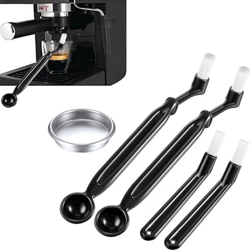 5 piezas de café cepillo de limpieza Set de herramientas de limpieza de la máquina de café Set de lavado a contracorriente de metal filtro ciego 58mm para la máquina de café espresso Grupo Head(black)
