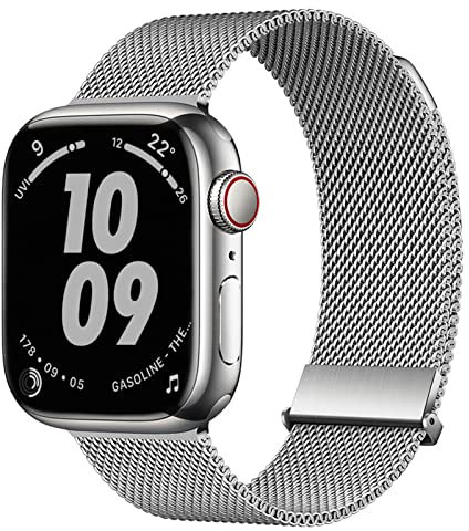 Nepfaivy Ersatzarmband Kompatibel mit Apple Watch Armband 49mm 45mm 44mm 46mm 42mm für Damen Herren, Metall Mesh Edelstahl Band mit Magnet für iWatch Serie 10/9/8/Ultra/SE/7/6/5/4/3/2/1, Silber
