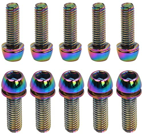 10 Pcs Bicycle Stem Bolts, M6 x 20mm Bike Stem Fixed Screws with Washers, 4 Colors Bike Disc Brake Caliper Bolts, Handlebar Stem Screws for Road Mountain Bike (Multicolor)
