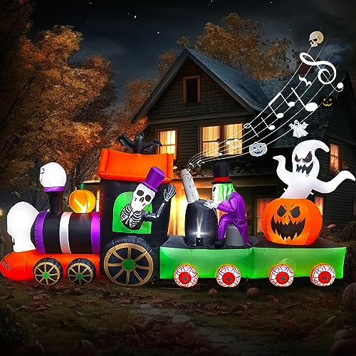 EBANKU 13ft Halloween Aufblasbare Decoration, Giant Zug Skelett Geist Kürbis mit LED-Lichtern Und Schrei des Schreckens für den Lnnen und Außenbereich Home Garden Lawn Halloween Dekoration | Skelettfahrt, aufblasbar, mit Horror-Sound, eingebaute Lichter für Halloween, Outdoor, Hof, Rasen, Dekorationen