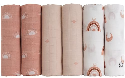 GLLQUEN BABY Receiving Blanket Boy Cotton Muslin Swaddle Blankets Girl Newborn Squares Breathable & Soft Thin Baby Blankets Cloths Double Absorbent Infant Swaddling Wrap - 6 Pack (Sun)