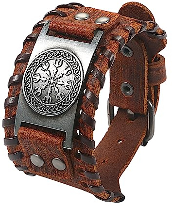 Cupimatch Herren Leder Armband Breites Wickelarmband Geflochten Fleschtarmband Armreif Seil Jungen Länge Verstellbar, Braun Schwarz