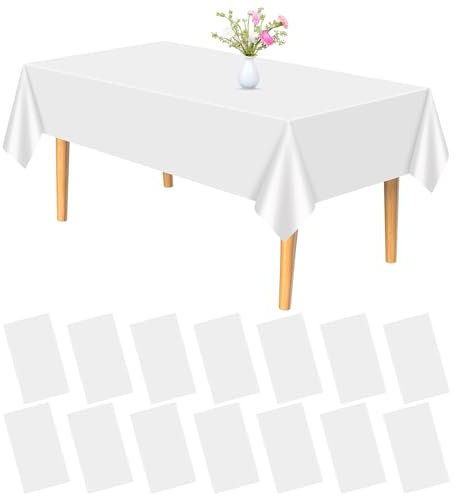 PLULON 15Pcs White Tablecloth Plastic Table Cover 137 x 274cm Rectangle Table Cloth for Graduation Birthday Baby Shower Wedding Party Home Kitchen Dining Table Decorations