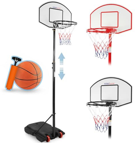 Infantastic® Aro de Baloncesto - para Niños, Exterior, Interior, Altura Ajustable, con Soporte, Bomba de Aire, Pelota de Baloncesto, Portátil, con Ruedas - Canasta de Baloncesto (Negro)