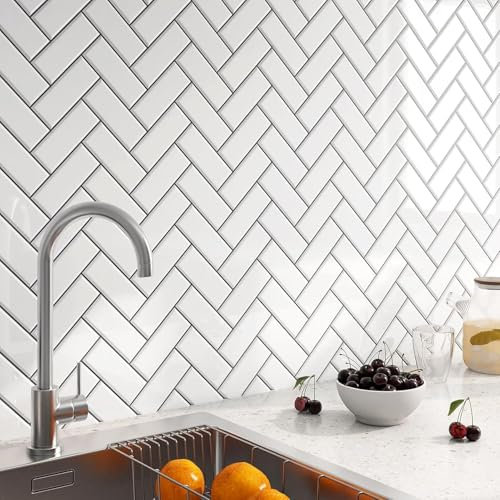 FunStick Piastrelle Adesive Cucina Bianco 30×30CM 5 Piastrelle Adesive Muro 3D Paraschizzi Cucina Adesivo Bianco Impermeabile Mattonelle Adesive Bagno Bianche Adesivi Piastrelle Cucina Spina di Pesce