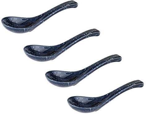 Cucharas soperas Asiáticos cerámica sopa cucharas de té de cucharas 5.3in larga serie de 4 estilo japonés chino de cerámica cucharadas soperas Cucharas de postre (Size : Round spoon-B)