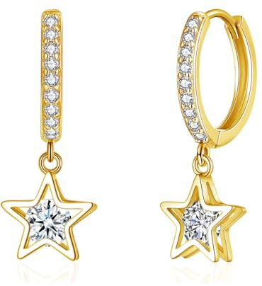 Kamise Creolen Silber Ohrringe Hängend, 925 Sterling Silber Creolen Ohrringe für Damen, Hypoallergen Hängeohrringe mit Stern Herz Schmetterling Anhänger, Kreolen Ohrringe Ohrhänger mit Zirkonia