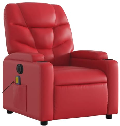 vidaXL Massagesessel, Sessel Elektrisch, Relaxsessel mit Liegefunktion Vibrationsfunktion, Fernsehsessel Liegesessel für Wohnzimmer, Rot Kunstleder