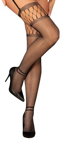Selente Lovely Legs - seducenti calze a rete con reggicalze per donna, prodotte nell'UE, nere con tagli, taglia S/M