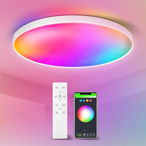 CHENBEN Plafón LED Techo, 24W RGB 3000-6500K, IP44, Compatible con Alexa | Regulable con mando a distancia y APP,compatible con voz Alexa.Iluminación RGB 3000-6500K,IP44,Para Baño, Dormitorio