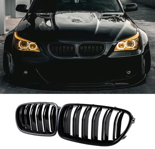 Hengjiayao E60 E61 Rejilla del radiador para BMW Serie 5 E60 E61 M5 Parrilla Serie 5 E60 E61, Riñones Dobles Negro, 2003-2009（For 5er E60 2003-2009）