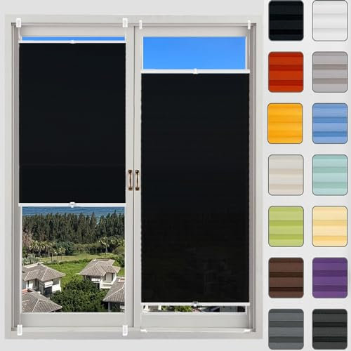 Plissee Ohne Bohren Klemmfix 35 x 160 cm, Blickdicht Sichtschutz Sonnenschutz, Jalousie Plisseerollo Faltrollo, Thermo Plissee ohne Bohren, für Fenster & Tür, Schwarz