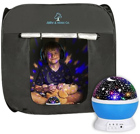 Abby & Noah Pop Up Sensory Tent for Kids with Autism | Calming Corner for Outdoor & Indoor | Easy Pop Up Tent Bedroom & Classroom Must Haves | Star Projector Included (1-2 Kids)