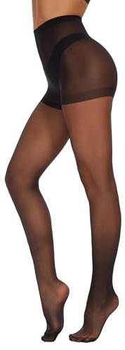 CozyWow 20 Denier Sheer Tights for Women,High Waist Control Top Silk Stockings,Comfortable Women's Pantyhose with Reinforced Toes Black-M