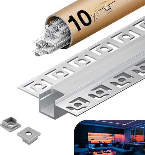 KOSOOM LED Trockenbauprofil für LED Streifen 10 x 2 m, Aluprofil Led für Wände und Decken 20 m Led Leiste Kanal Größe 15,4 x 14,9 mm Lamellen 55,5 mm, für Stripes bis 12,9 mm geeignet