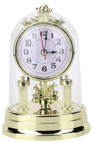 Brrnoo Vintage-Uhr, Tischuhr, Geräuschlose Schreibtischuhr, Antike Uhr Im Europäischen Stil, Kaminuhr, Retro-Wecker für Schlafzimmer, Wohnzimmer, Innendekoration (GOLD)