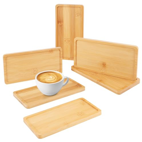 6 Stück Bambus Holztablett Tablett Klein 17.5x8.8x0.9 cm | Natürliches Bambusmaterial Leicht zu Reinigen Kleines Tablett für Untersetzer Tee Kuchen Trinkbecher Pflanzen
