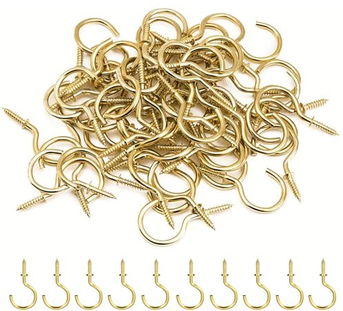 Qaixwuyi 150 Stück Kleiner 1/2 Zoll Gold Cup Haken Metall Schraubhaken Einschraubhaken Mini Schraubhaken Goldener Fragezeichenhaken für Heimbüro DIY Projekte Hängende Pflanzen Kunst Dekorationen