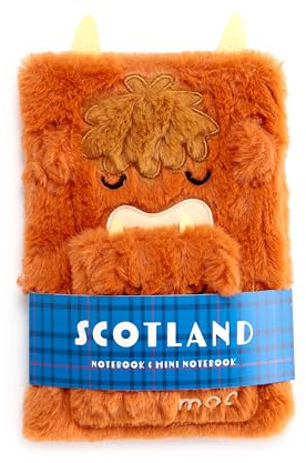 Puckator Highland Coo Plush Notebook with Pouch & Mini Notebook - School Teacher Student Homework Study Planner Notepad - Collage University Essentials Journals Planners Jotter Uni Gifts Supplies