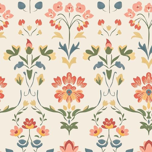 VOLEAAR Vintage Cream Folk Art Floral Peel and Stick Wallpaper 17.5 x 393