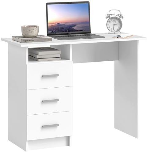 HOMCOM Scrivania Salvaspazio Moderna 3 Cassetti 100x40x75 cm Bianco