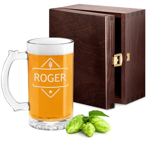 Maverton Verre a Biere Personnalisé 400ml avec Anse | Idee Cadeau Homme Idéal pour Lui, Chope à bière Personnalisable avec Gravure, Cadeau Personnalisé Homme, pour Anniversaire